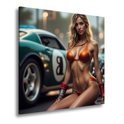 Leinwandbild Feurige Grid - Girl - Eleganz zwischen röhrenden Motoren - deyoli