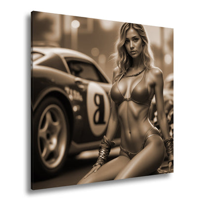 Leinwandbild Feurige Grid - Girl - Eleganz zwischen röhrenden Motoren - deyoli