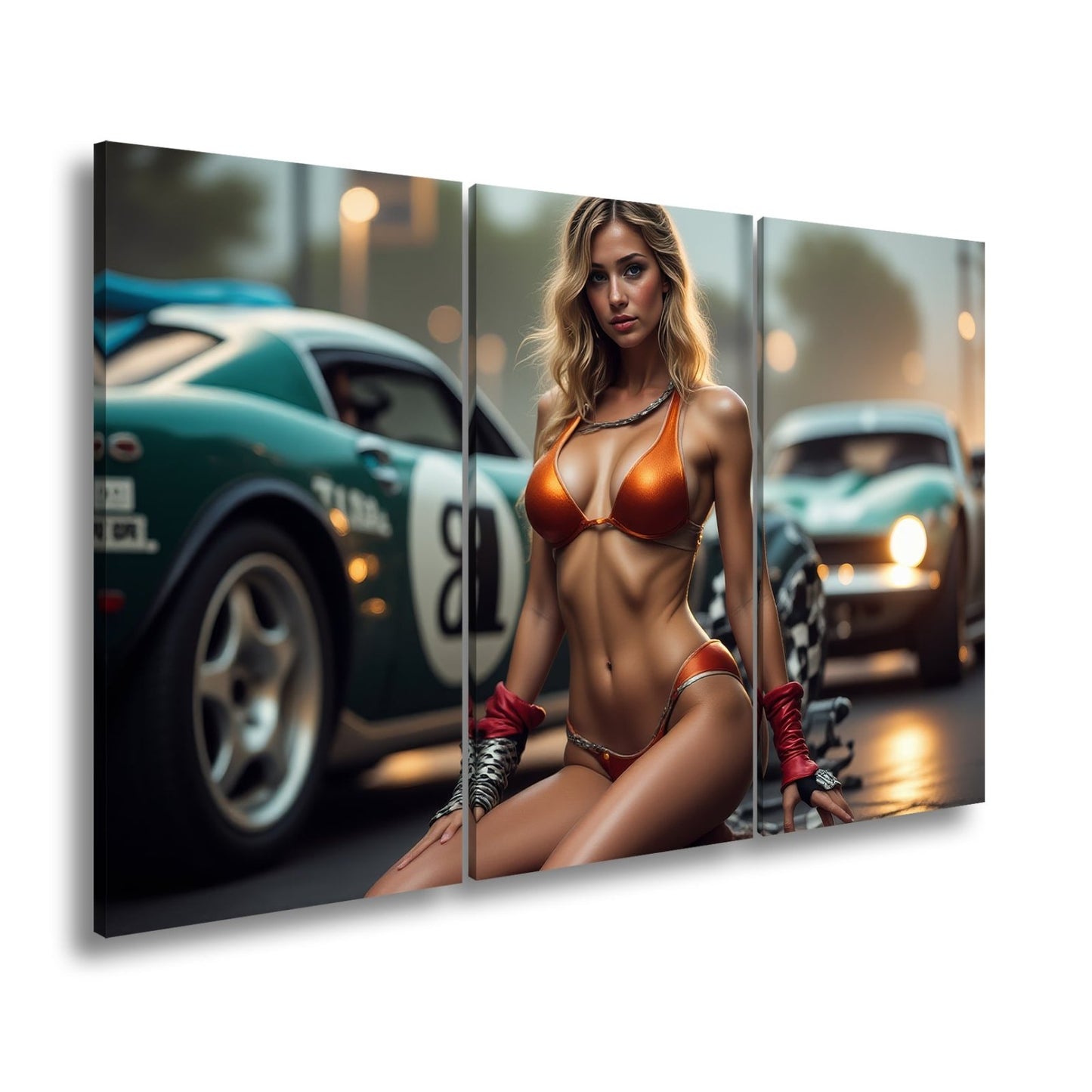 Leinwandbild Feurige Grid - Girl - Eleganz zwischen röhrenden Motoren - deyoli