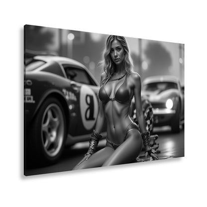 Leinwandbild Feurige Grid - Girl - Eleganz zwischen röhrenden Motoren - deyoli