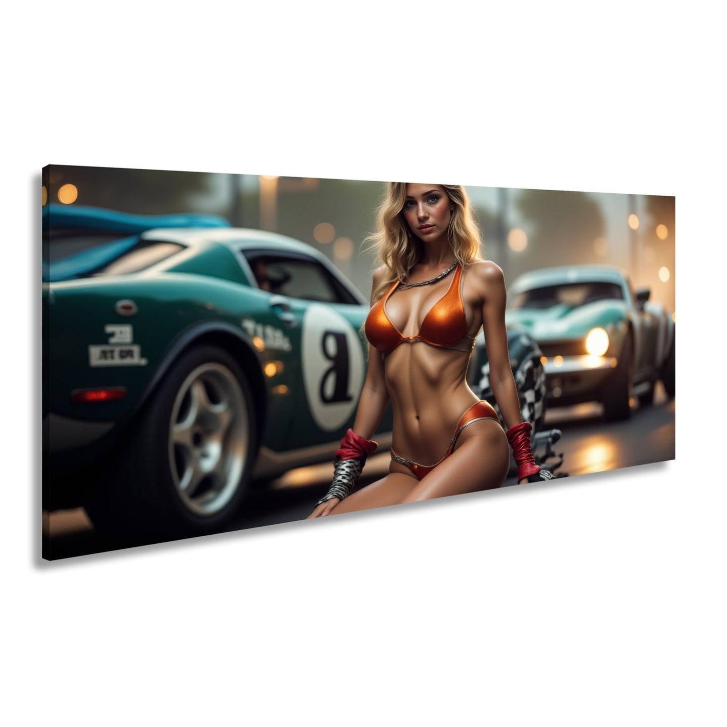 Leinwandbild Feurige Grid - Girl - Eleganz zwischen röhrenden Motoren - deyoli