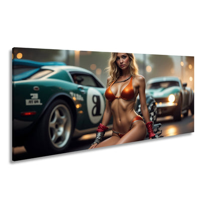 Leinwandbild Feurige Grid - Girl - Eleganz zwischen röhrenden Motoren - deyoli