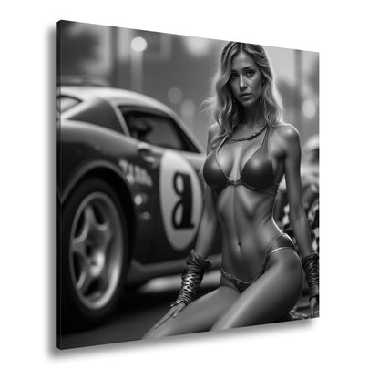Leinwandbild Feurige Grid - Girl - Eleganz zwischen röhrenden Motoren - deyoli