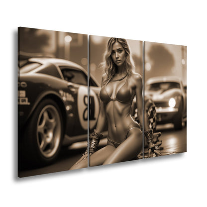 Leinwandbild Feurige Grid - Girl - Eleganz zwischen röhrenden Motoren - deyoli
