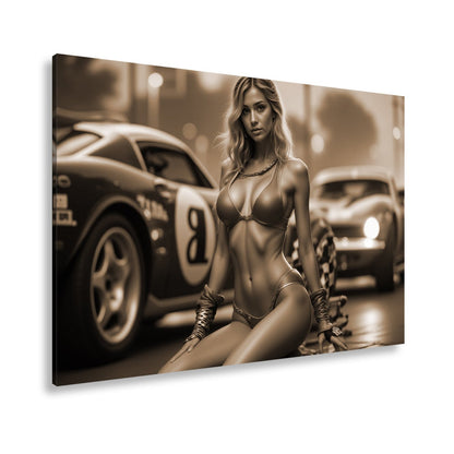 Leinwandbild Feurige Grid - Girl - Eleganz zwischen röhrenden Motoren - deyoli