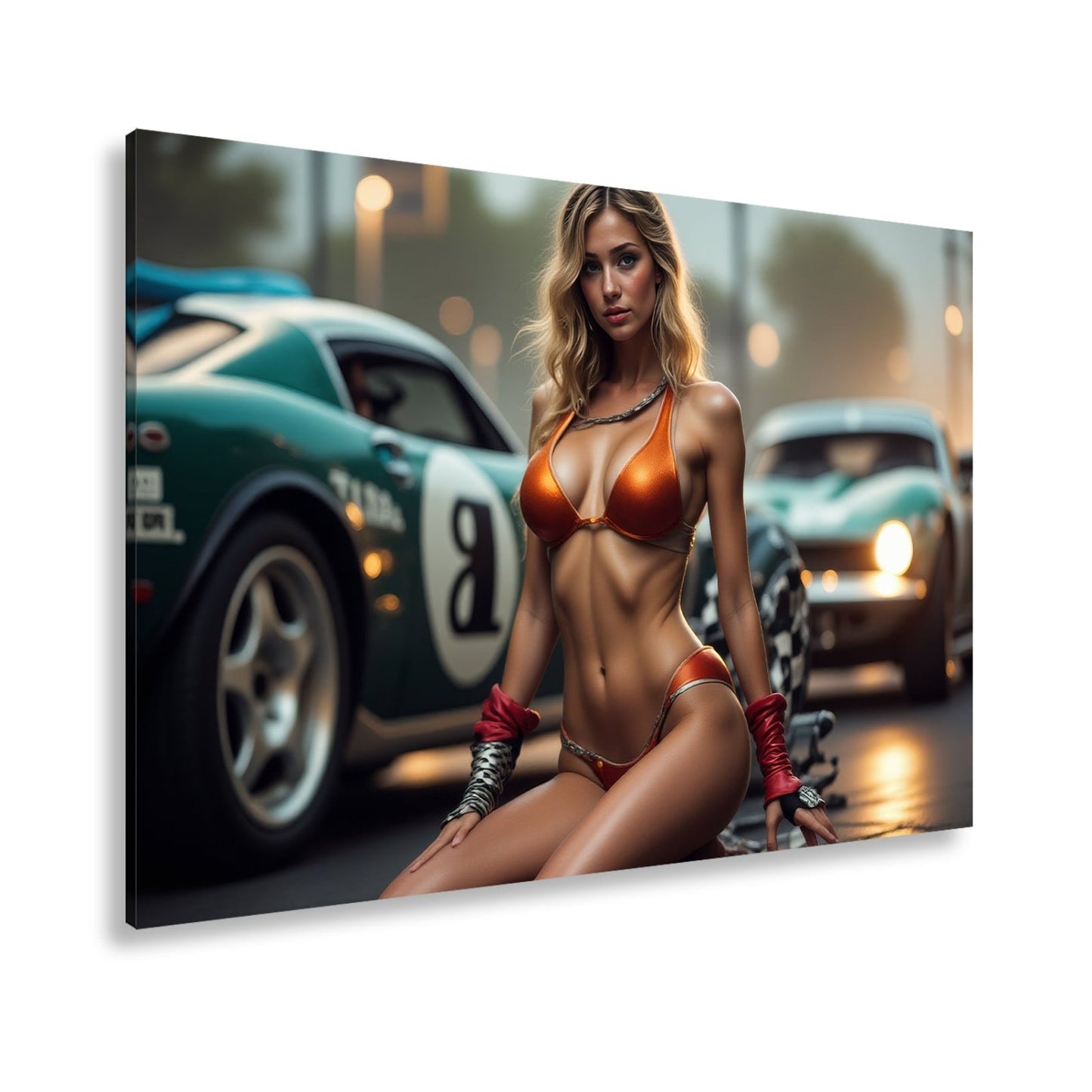 Leinwandbild Feurige Grid - Girl - Eleganz zwischen röhrenden Motoren - deyoli