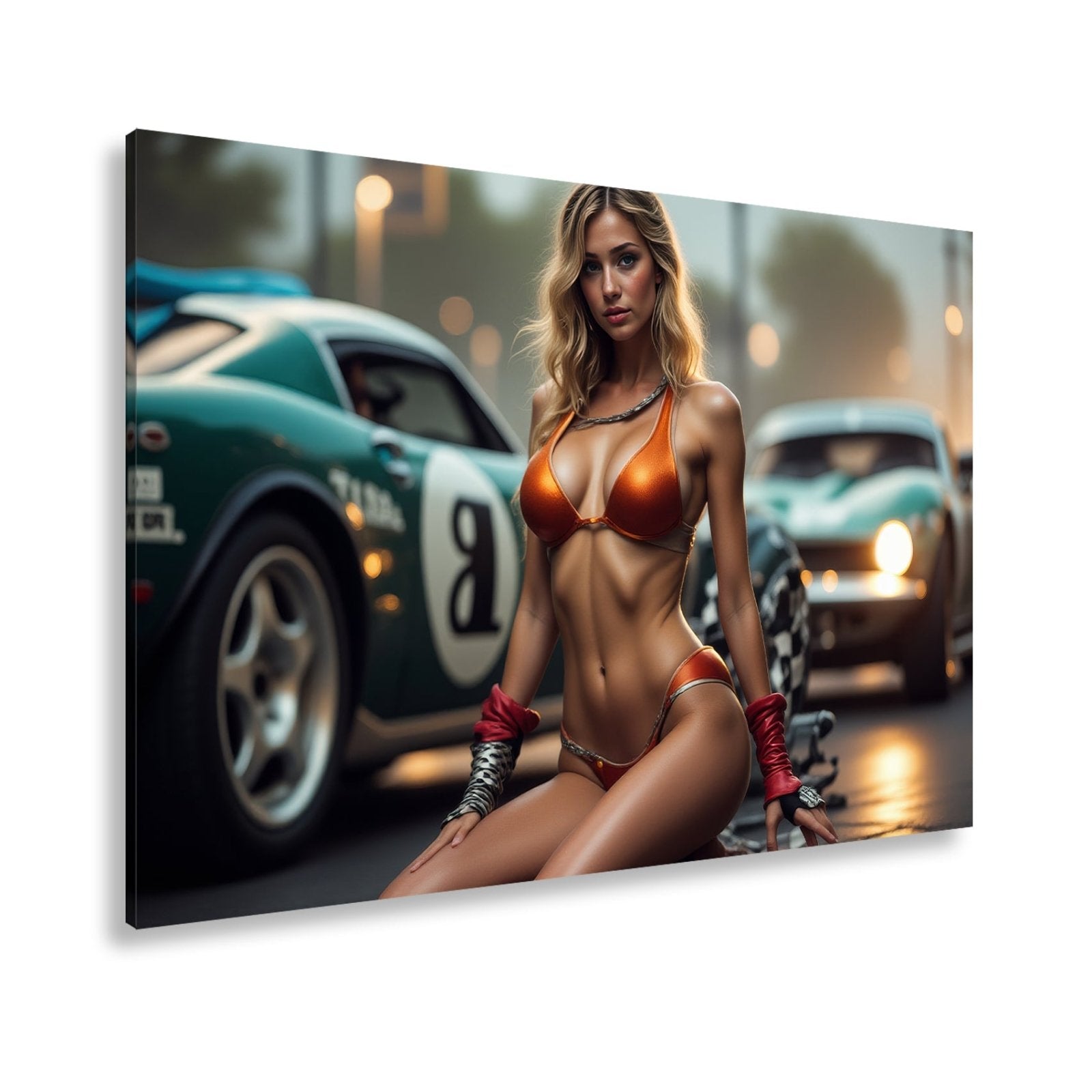 Leinwandbild Feurige Grid - Girl - Eleganz zwischen röhrenden Motoren - deyoli