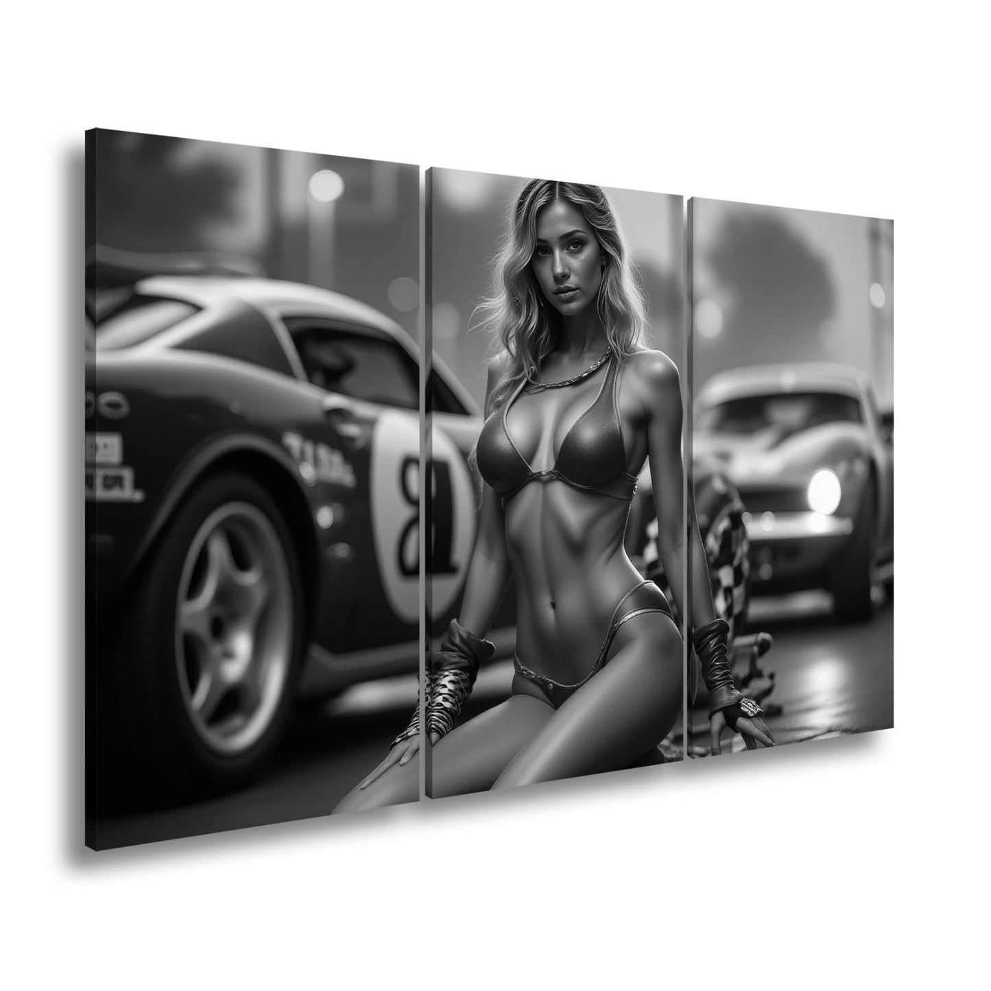 Leinwandbild Feurige Grid - Girl - Eleganz zwischen röhrenden Motoren - deyoli