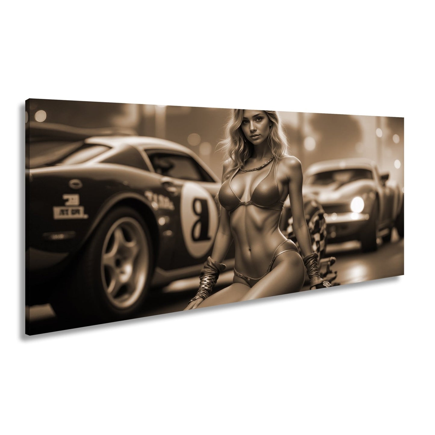 Leinwandbild Feurige Grid - Girl - Eleganz zwischen röhrenden Motoren - deyoli