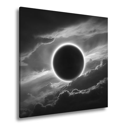 Leinwandbild Feurige Sonnenfinsternis bricht durch dramatische Himmelswolken - deyoli