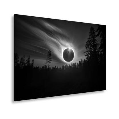 Leinwandbild Feurige Sonnenfinsternis über dunklem Wald XXL - Premium Wanddeko - deyoli