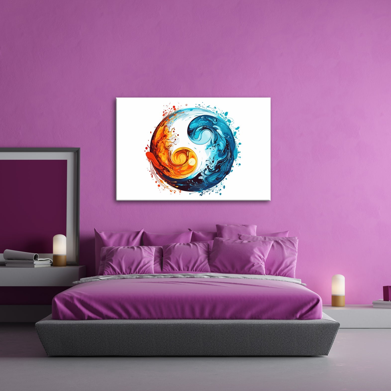 Leinwandbild Feuriges Yin und eisiges Yang in wirbelnder Balance - deyoli