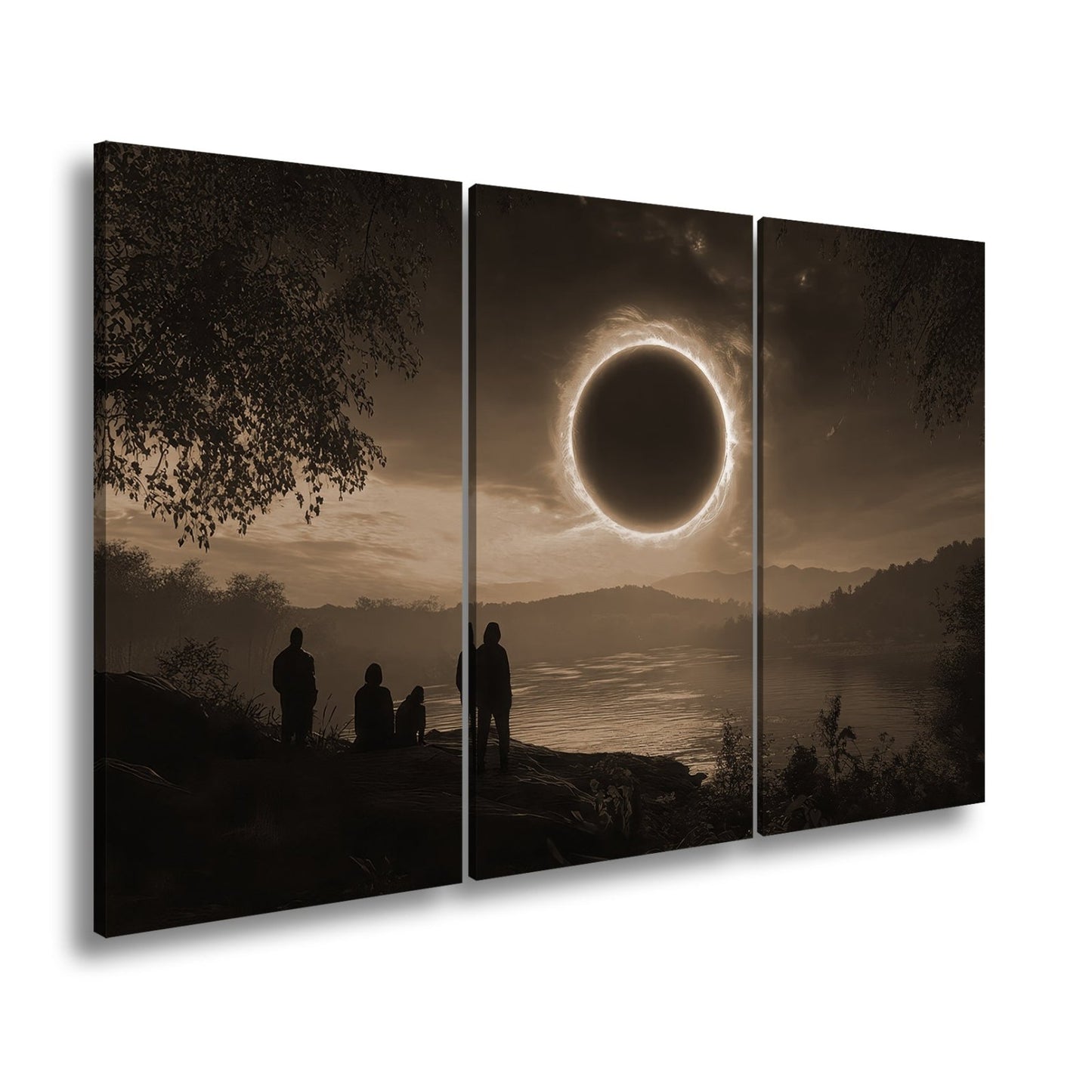 Leinwandbild Flammender Sonnenring – Über stiller Landschaft XXL - deyoli