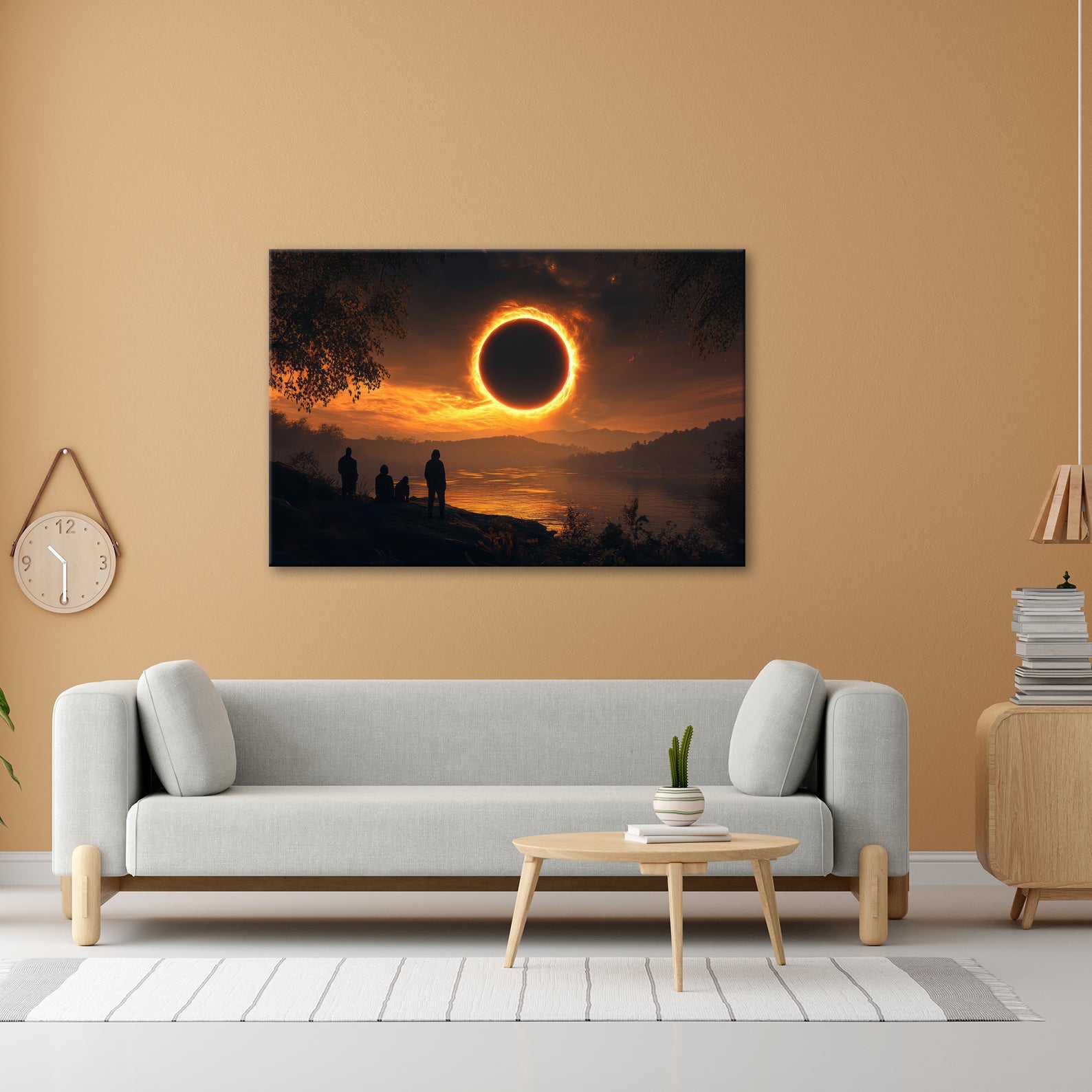 Leinwandbild Flammender Sonnenring – Über stiller Landschaft XXL - deyoli