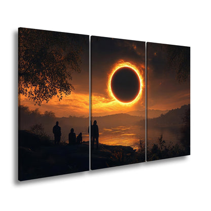 Leinwandbild Flammender Sonnenring – Über stiller Landschaft XXL - deyoli