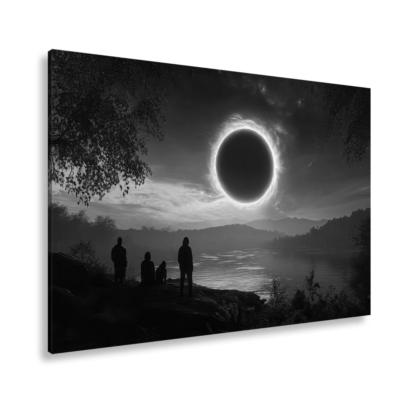 Leinwandbild Flammender Sonnenring – Über stiller Landschaft XXL - deyoli