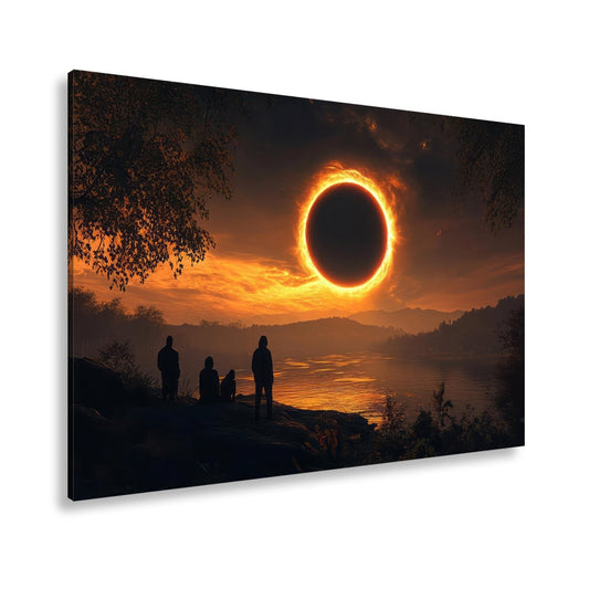 Leinwandbild Flammender Sonnenring – Über stiller Landschaft XXL - deyoli