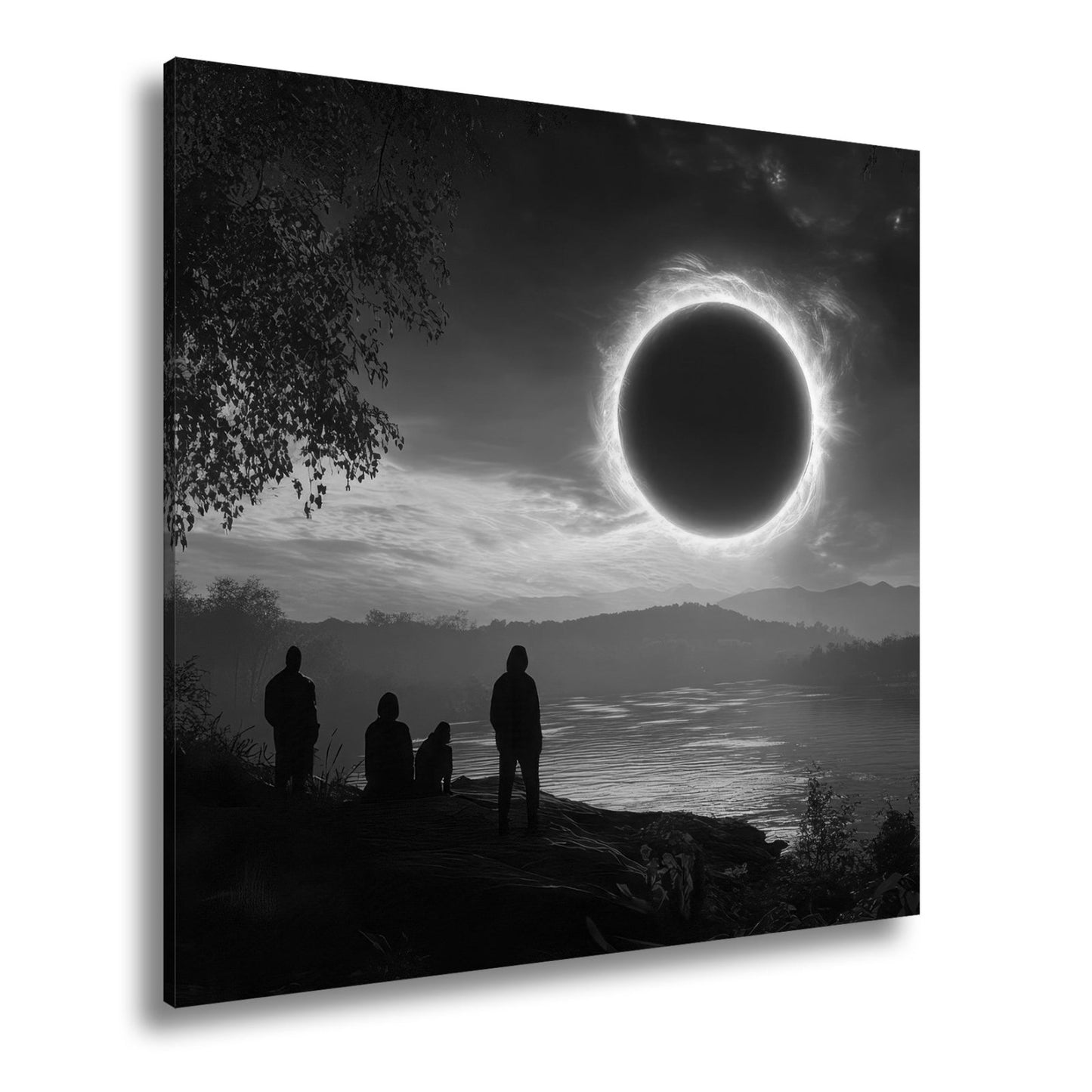 Leinwandbild Flammender Sonnenring – Über stiller Landschaft XXL - deyoli