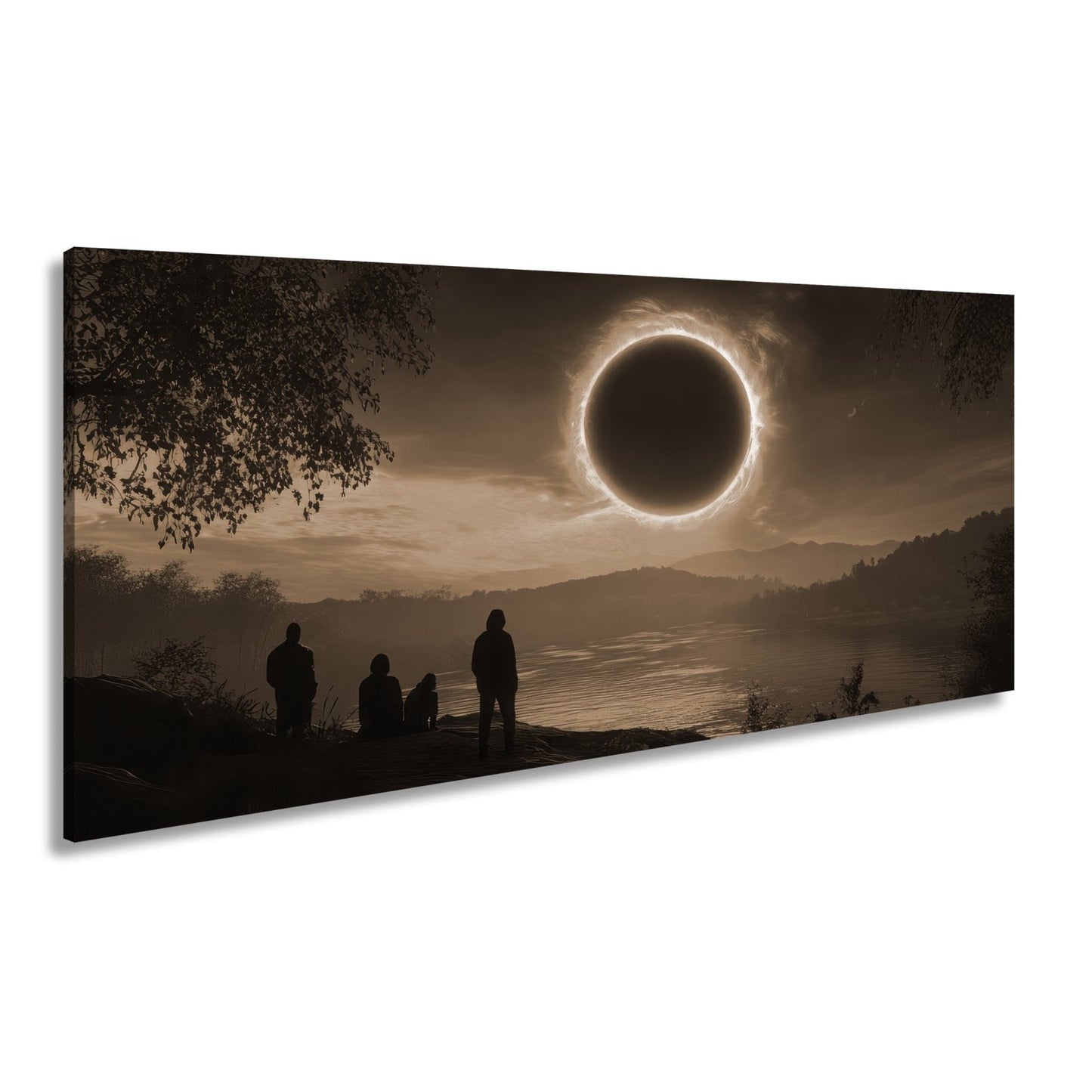 Leinwandbild Flammender Sonnenring – Über stiller Landschaft XXL - deyoli
