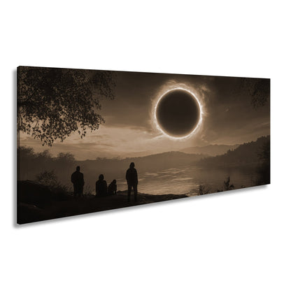 Leinwandbild Flammender Sonnenring – Über stiller Landschaft XXL - deyoli