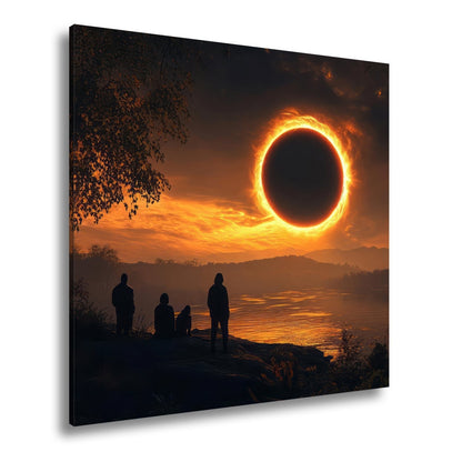 Leinwandbild Flammender Sonnenring – Über stiller Landschaft XXL - deyoli