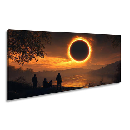 Leinwandbild Flammender Sonnenring – Über stiller Landschaft XXL - deyoli
