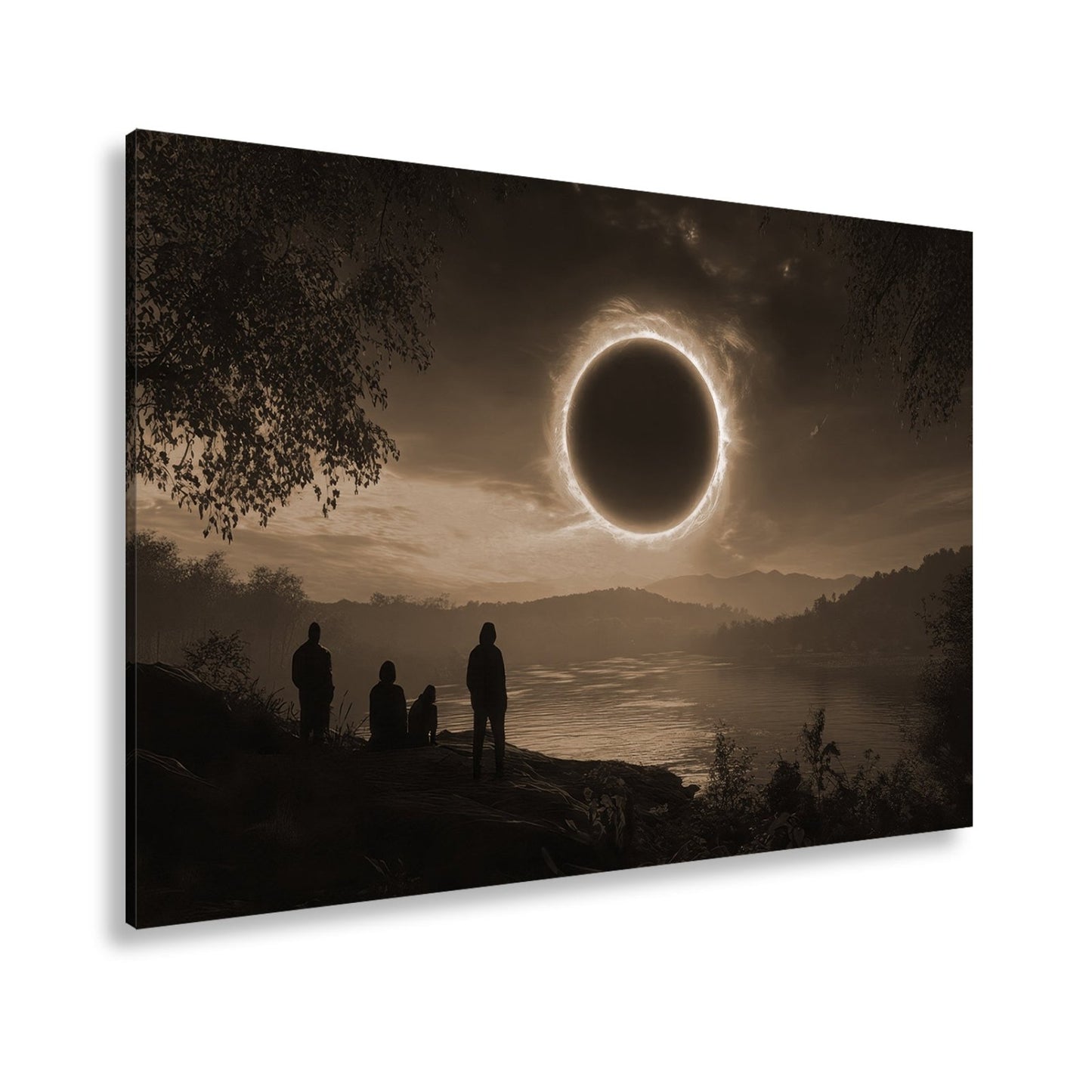 Leinwandbild Flammender Sonnenring – Über stiller Landschaft XXL - deyoli
