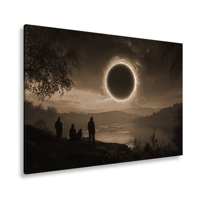 Leinwandbild Flammender Sonnenring – Über stiller Landschaft XXL - deyoli