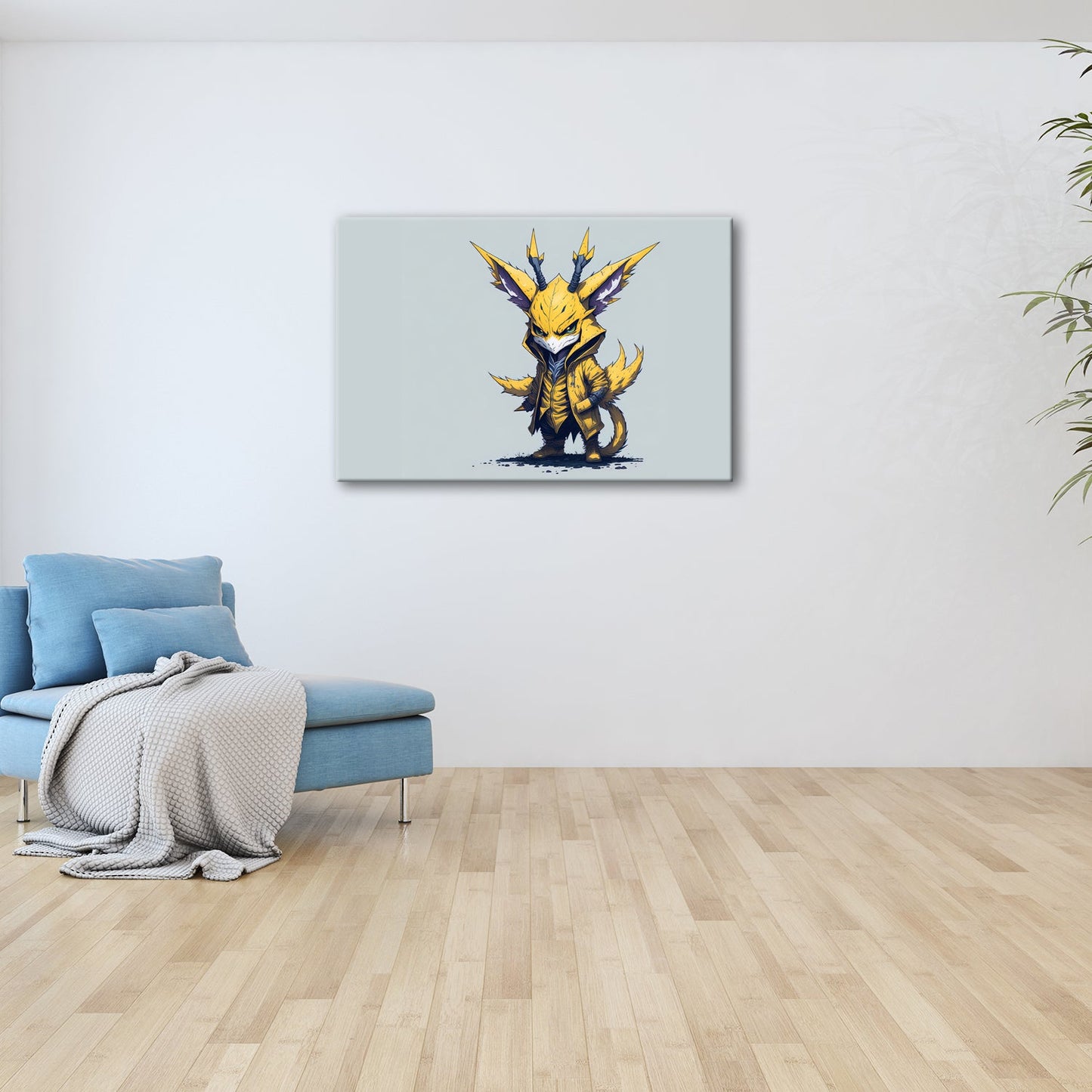 Leinwandbild Flauschiger Held in gelbem Mantel mit frechem Blick - deyoli