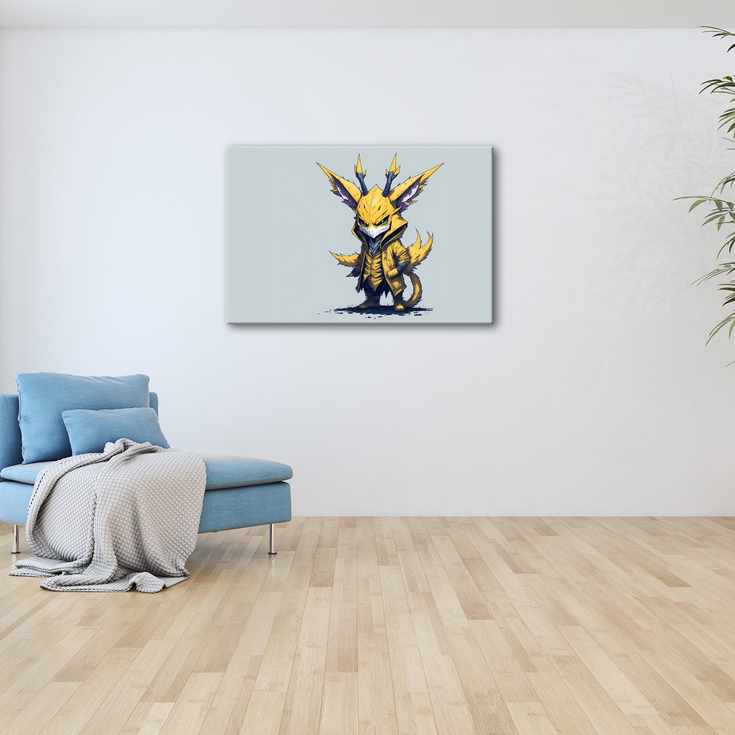 Leinwandbild Flauschiger Held in gelbem Mantel mit frechem Blick - deyoli