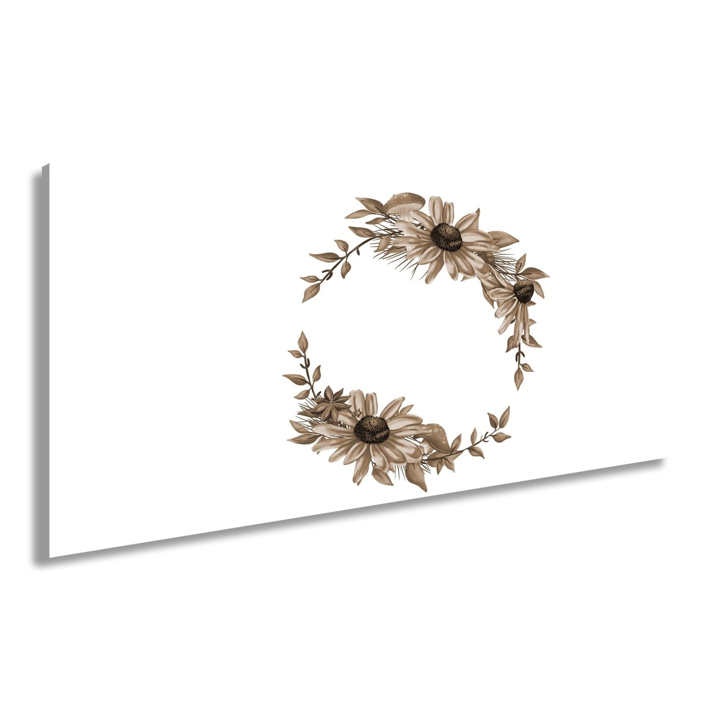 Leinwandbild Floraler Kranz aus Sonnenblumen und Waldakzenten - deyoli