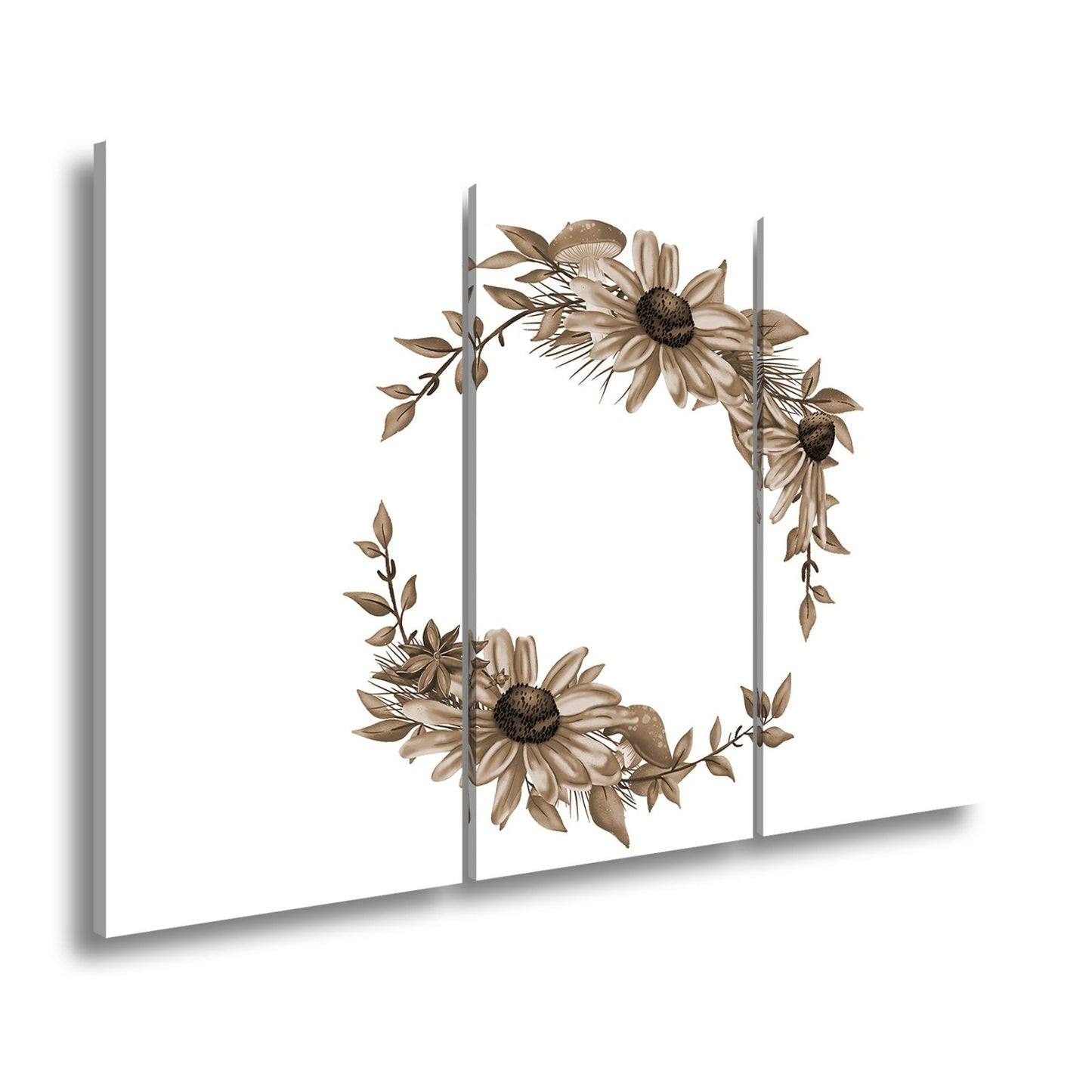 Leinwandbild Floraler Kranz aus Sonnenblumen und Waldakzenten - deyoli