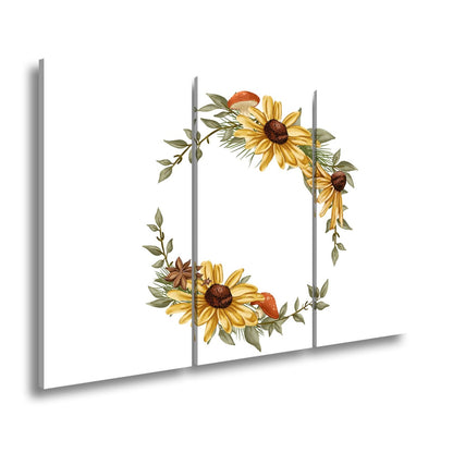 Leinwandbild Floraler Kranz aus Sonnenblumen und Waldakzenten - deyoli