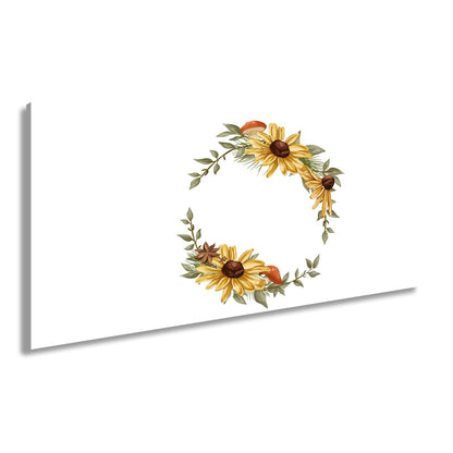 Leinwandbild Floraler Kranz aus Sonnenblumen und Waldakzenten - deyoli