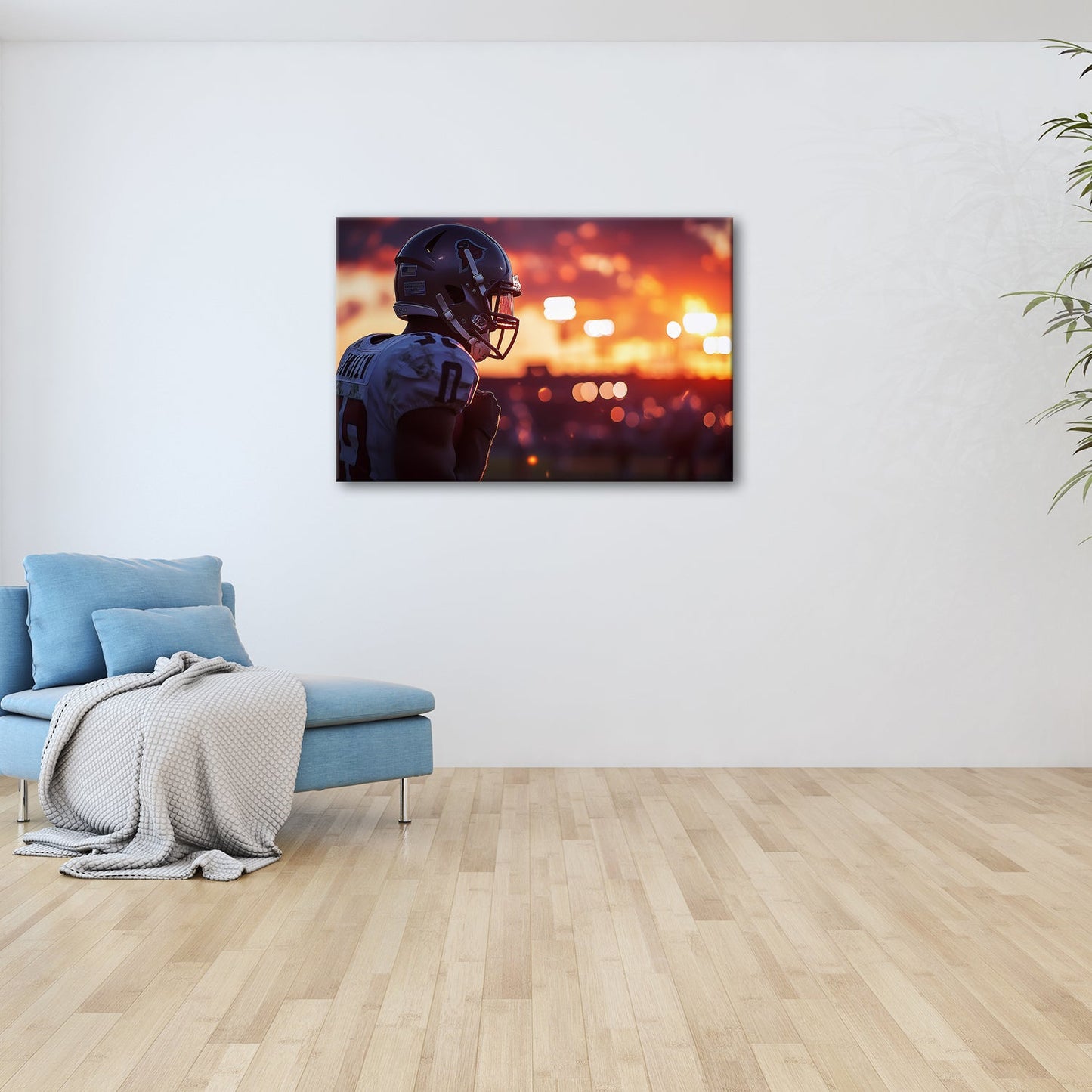 Leinwandbild Footballer im Sonnenuntergang – Fokus im letzten Licht. - deyoli