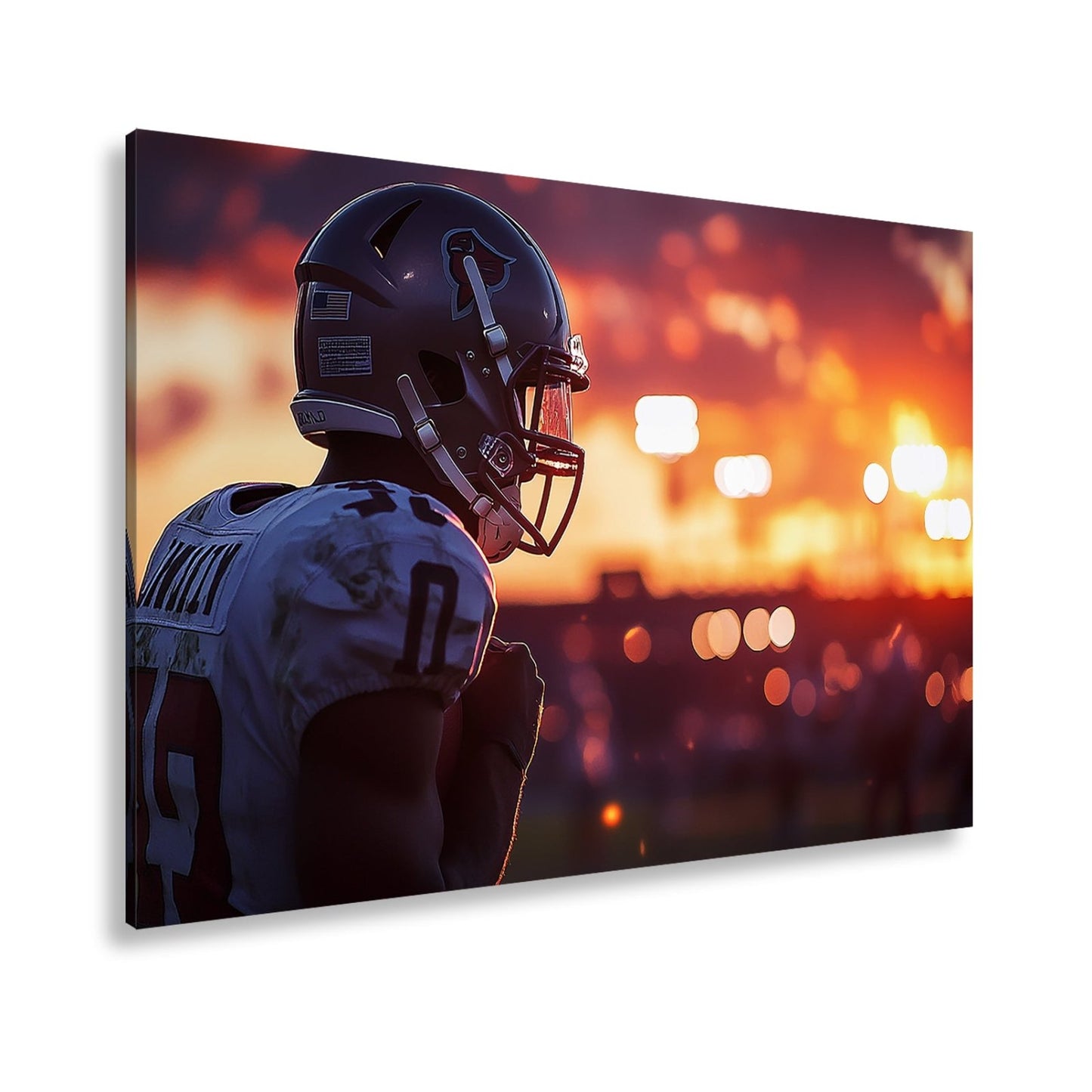 Leinwandbild Footballer im Sonnenuntergang – Fokus im letzten Licht. - deyoli