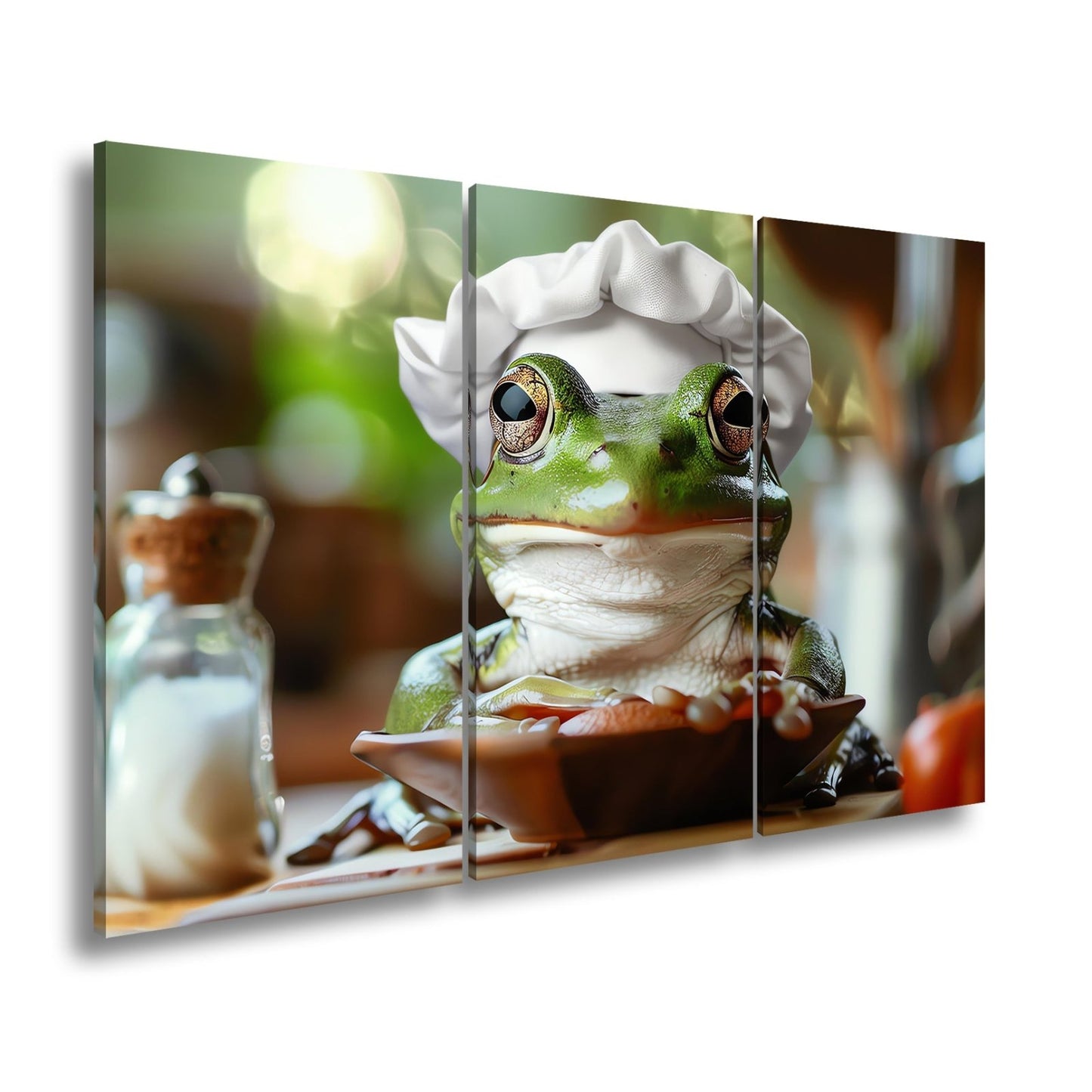 Leinwandbild Frosch mit Kochmütze – stiller Gourmet am Werk. - deyoli