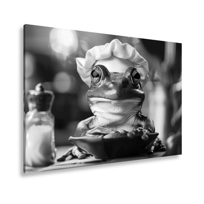 Leinwandbild Frosch mit Kochmütze – stiller Gourmet am Werk. - deyoli