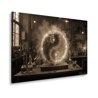 Leinwandbild Funkengeladenes Yin und Yang aus Feuer und Eis in der Werkstatt - deyoli