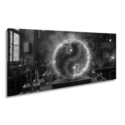 Leinwandbild Funkengeladenes Yin und Yang aus Feuer und Eis in der Werkstatt - deyoli