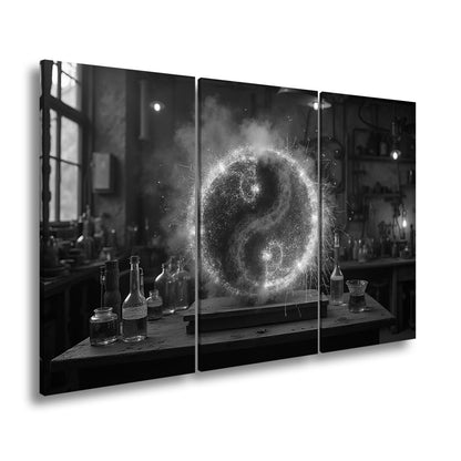 Leinwandbild Funkengeladenes Yin und Yang aus Feuer und Eis in der Werkstatt - deyoli
