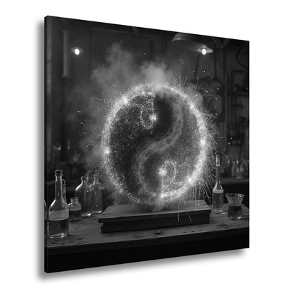 Leinwandbild Funkengeladenes Yin und Yang aus Feuer und Eis in der Werkstatt - deyoli