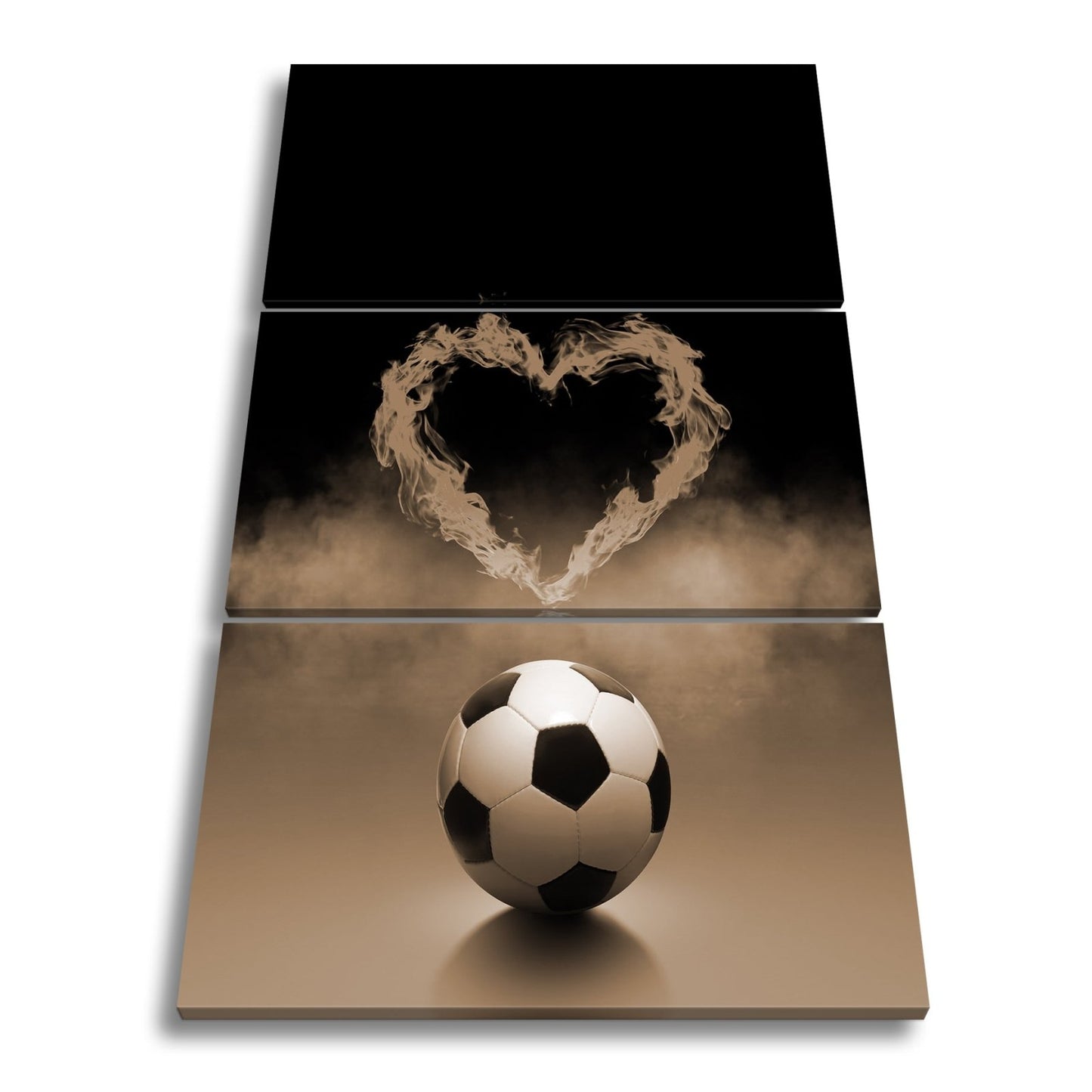 Leinwandbild Fußballliebe brennt – Herz aus Flammen über dem Spielball. - deyoli