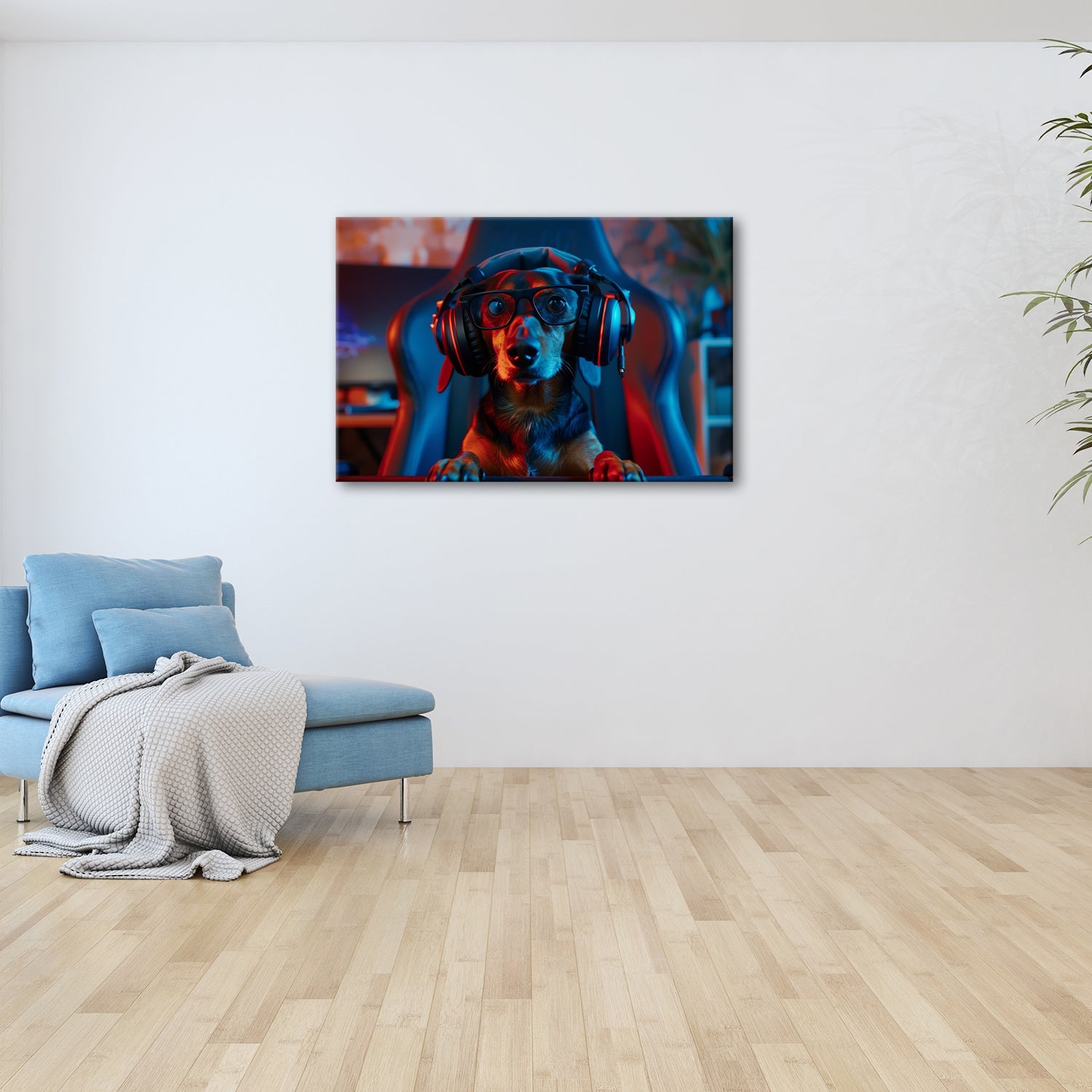 Leinwandbild Gamer - Dackel – fokussiert, gestylt, bereit zu siegen. - deyoli