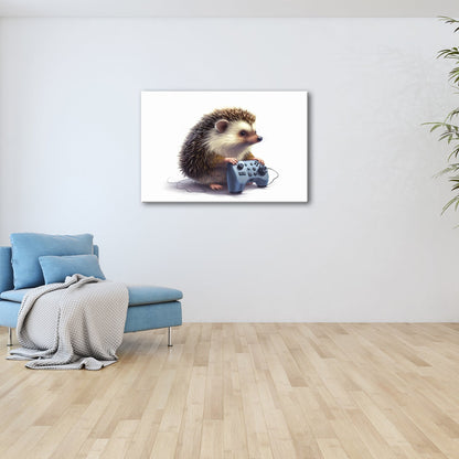Leinwandbild Gamer - Igel – stachlig, fokussiert, controllerfest im Griff. - deyoli