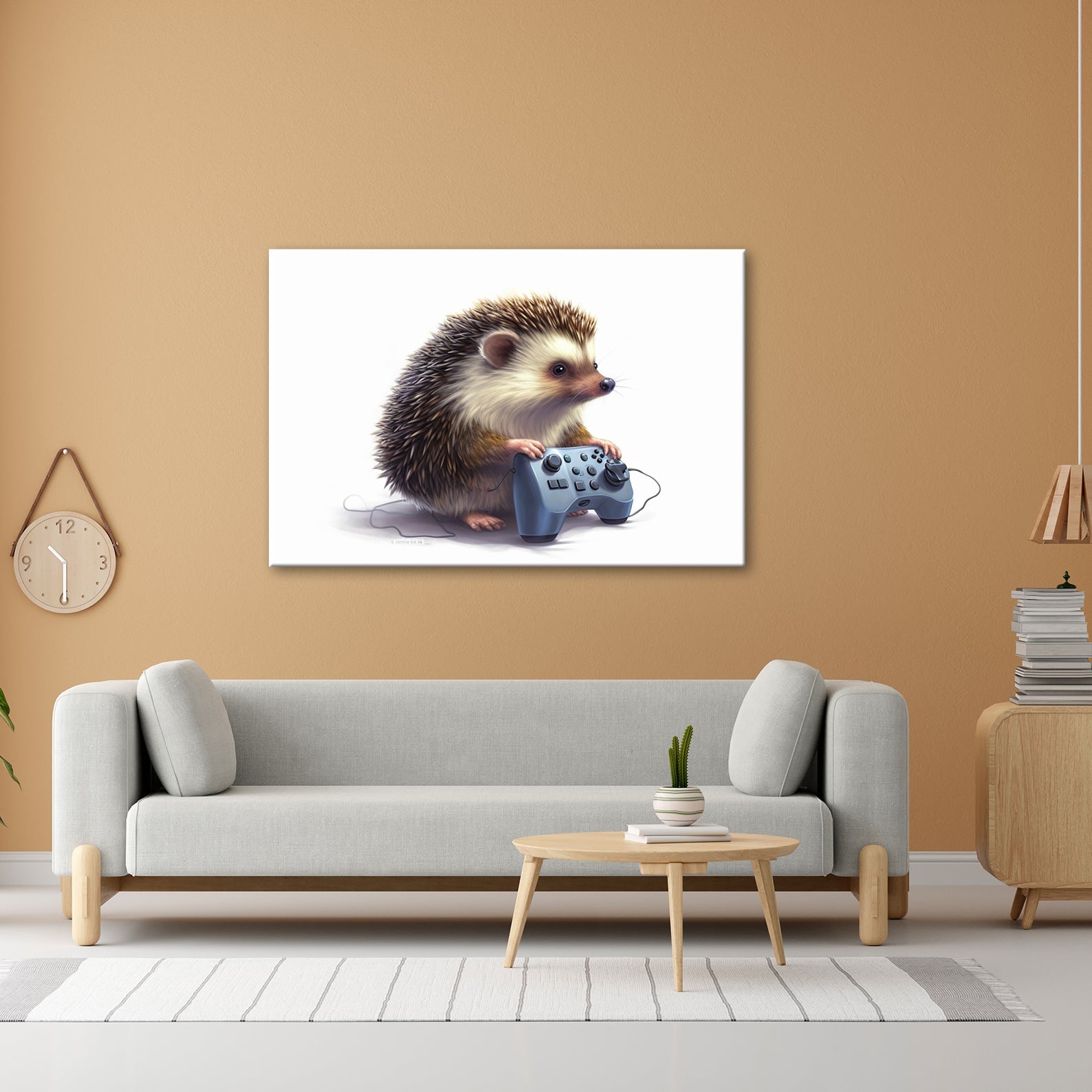 Leinwandbild Gamer - Igel – stachlig, fokussiert, controllerfest im Griff. - deyoli