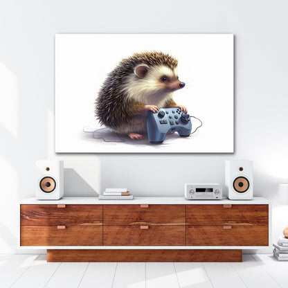 Leinwandbild Gamer - Igel – stachlig, fokussiert, controllerfest im Griff. - deyoli