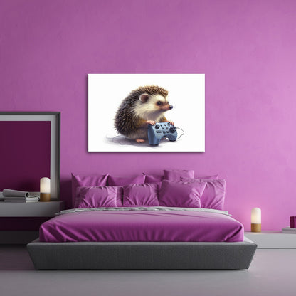 Leinwandbild Gamer - Igel – stachlig, fokussiert, controllerfest im Griff. - deyoli