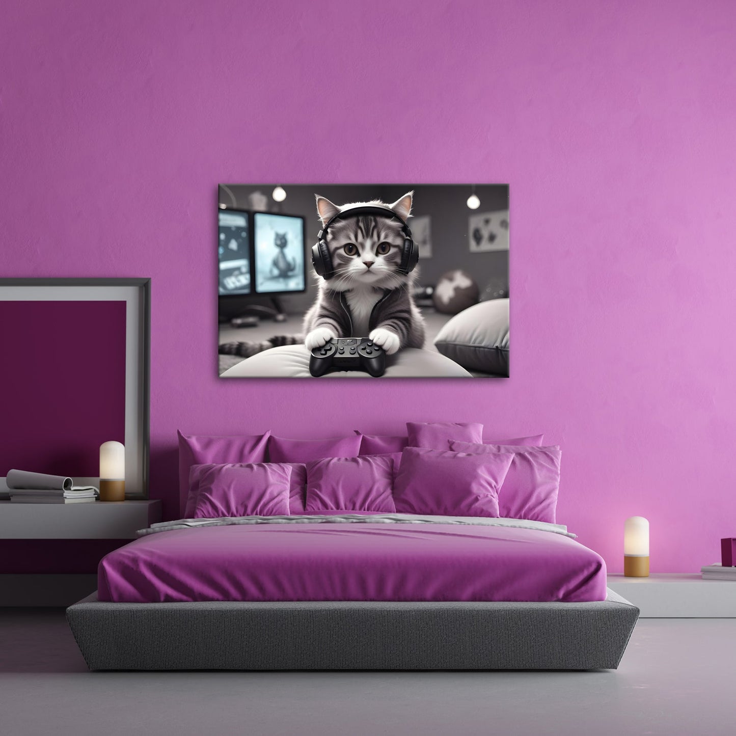 Leinwandbild Gamer - Katze – flauschig, fokussiert, voll im Flow. - deyoli