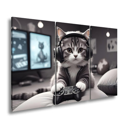 Leinwandbild Gamer - Katze – flauschig, fokussiert, voll im Flow. - deyoli